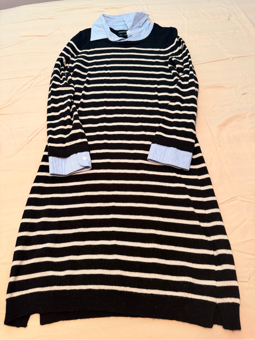 Cynthia Rowley Black and White Merino Wool Striped Sweater Dress